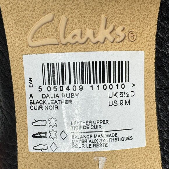 CLARKS CUSHION Black Leather Dalia Ruby Wingtip‎ Career Office Pumps Heels 9M - Picture 3 of 5